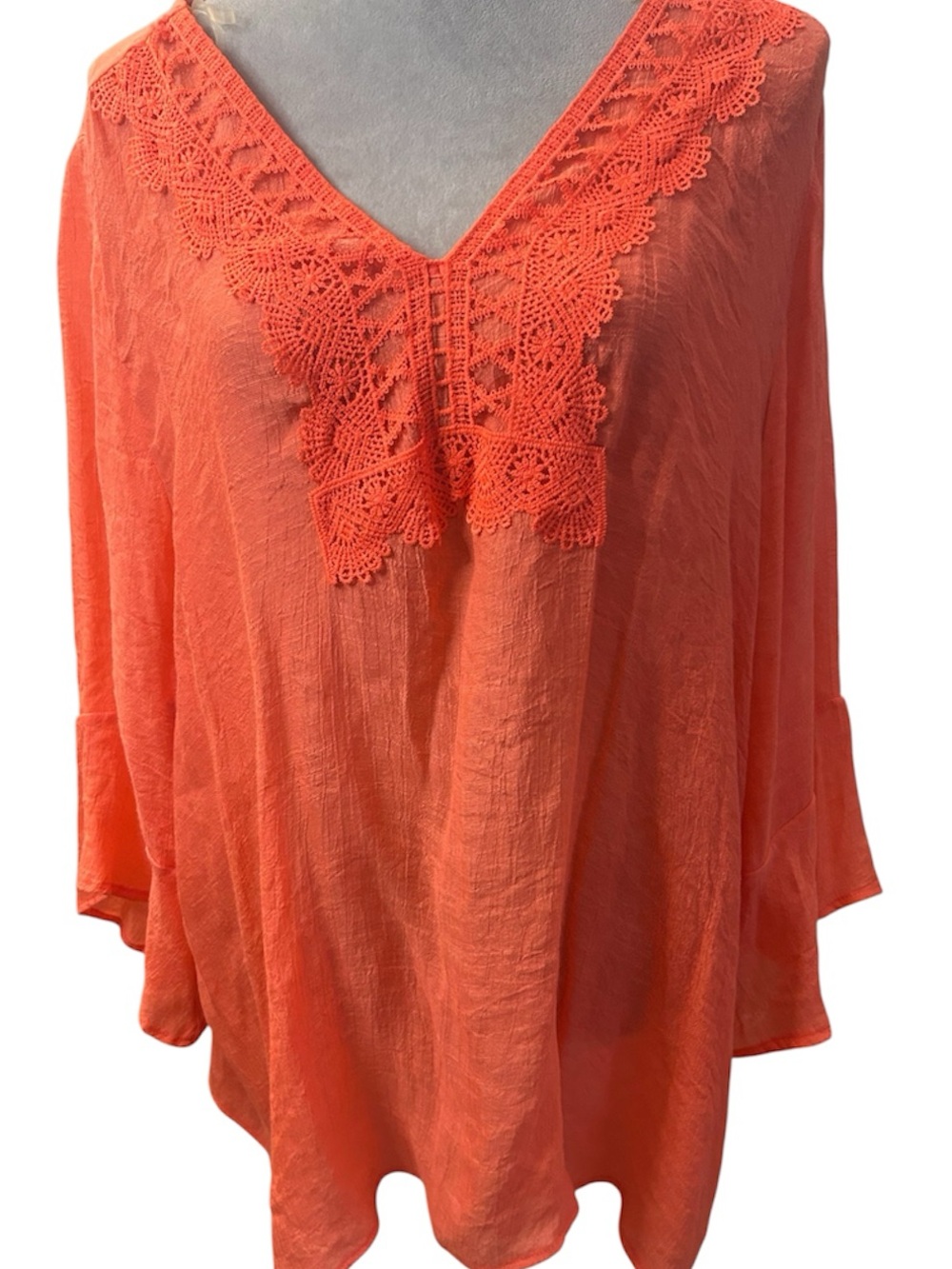 Robert Louis Women's Orange Lace-Trim Blouse - 3X